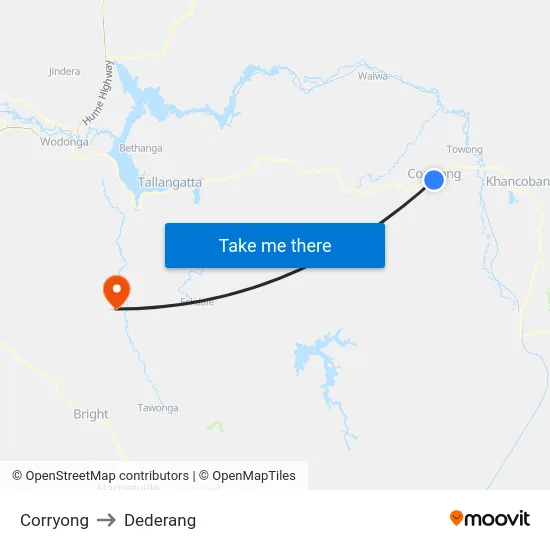 Corryong to Dederang map
