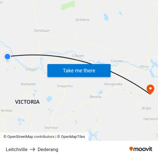 Leitchville to Dederang map