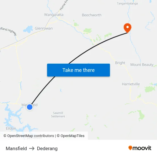 Mansfield to Dederang map