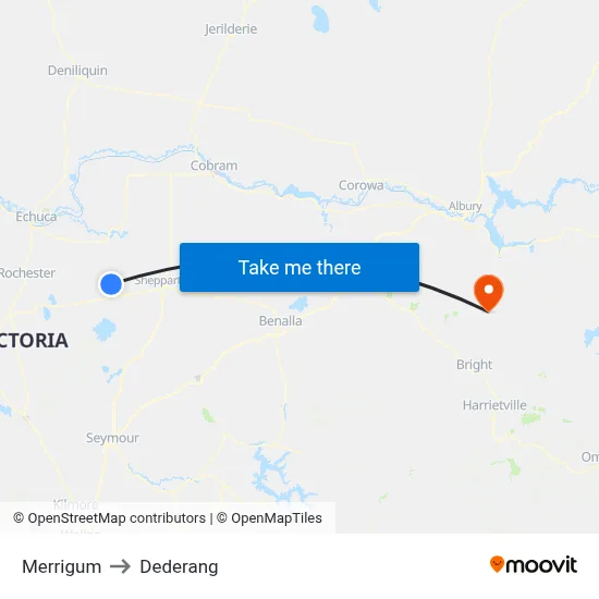 Merrigum to Dederang map