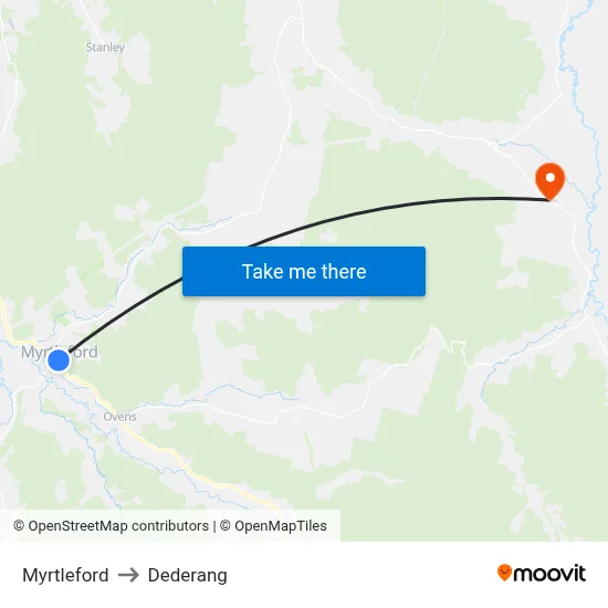 Myrtleford to Dederang map