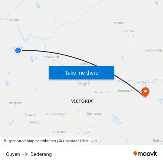 Ouyen to Dederang map