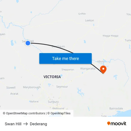 Swan Hill to Dederang map
