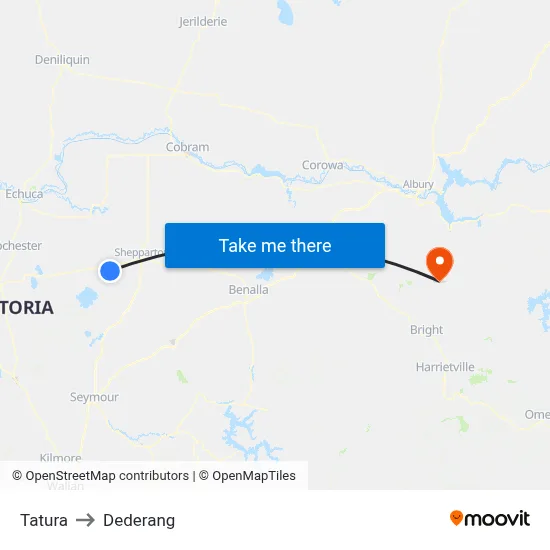 Tatura to Dederang map