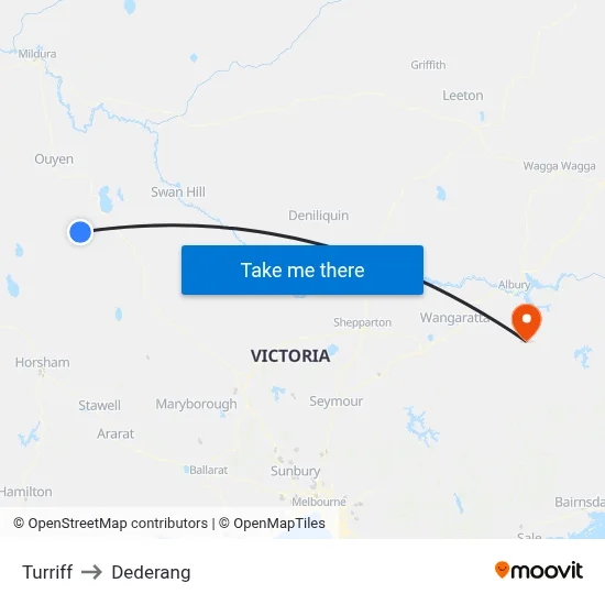 Turriff to Dederang map