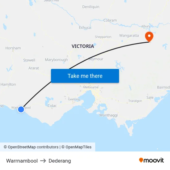 Warrnambool to Dederang map