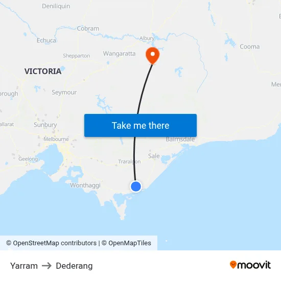 Yarram to Dederang map