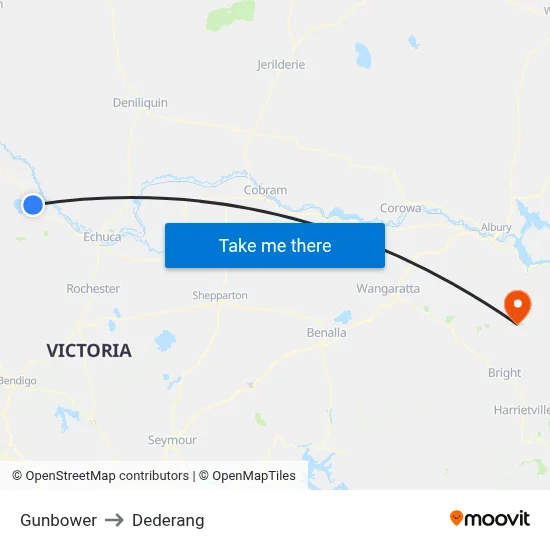 Gunbower to Dederang map