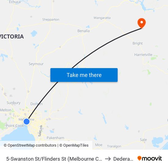 5-Swanston St/Flinders St (Melbourne City) to Dederang map