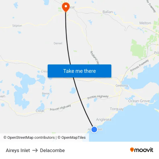 Aireys Inlet to Delacombe map