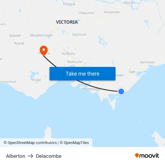 Alberton to Delacombe map