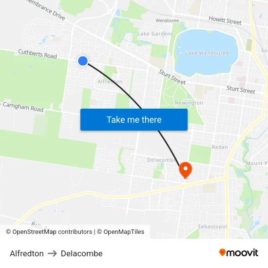 Alfredton to Delacombe map