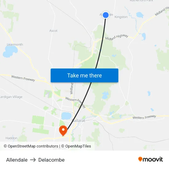 Allendale to Delacombe map