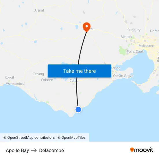 Apollo Bay to Delacombe map