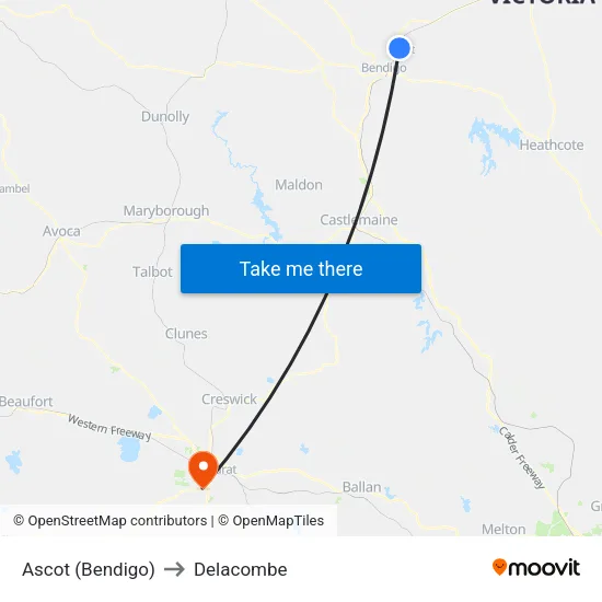 Ascot (Bendigo) to Delacombe map