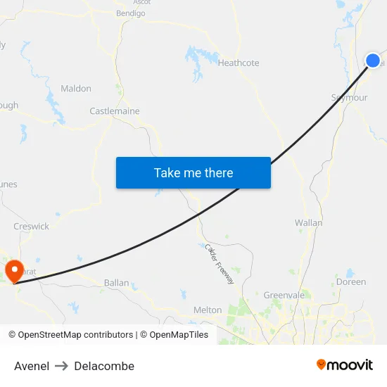 Avenel to Delacombe map