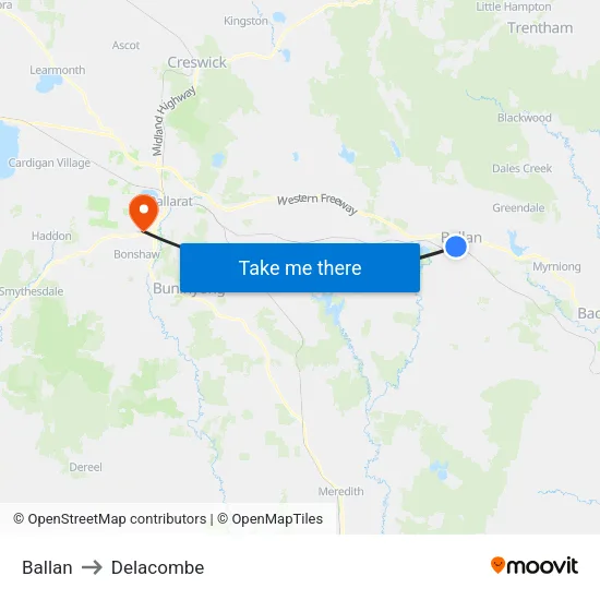 Ballan to Delacombe map
