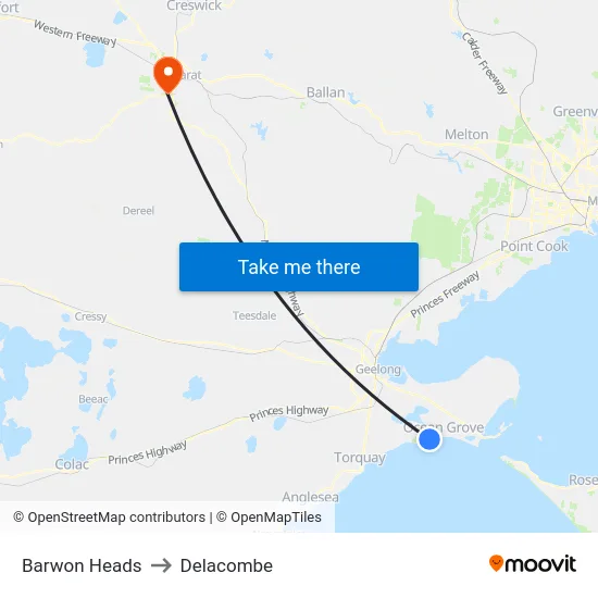 Barwon Heads to Delacombe map