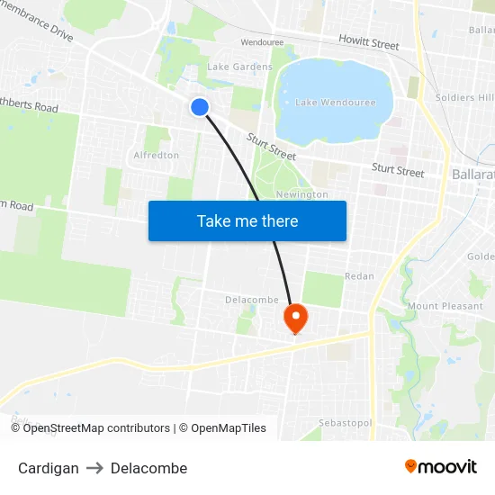Cardigan to Delacombe map