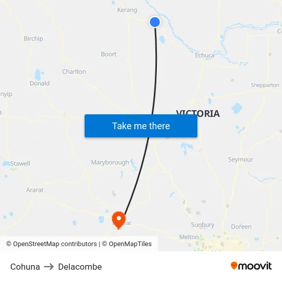 Cohuna to Delacombe map