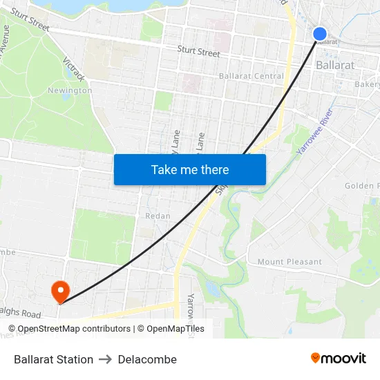 Ballarat Station to Delacombe map