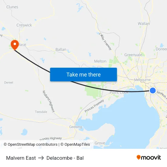 Malvern East to Delacombe - Bal map