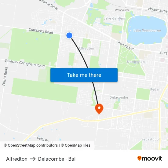 Alfredton to Delacombe - Bal map