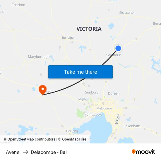 Avenel to Delacombe - Bal map