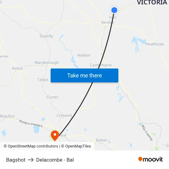 Bagshot to Delacombe - Bal map