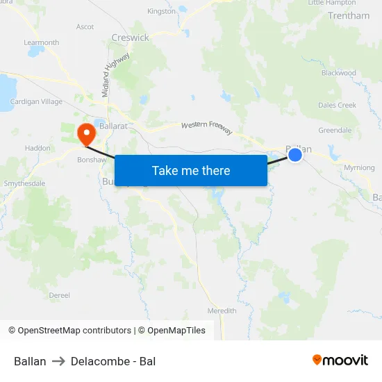 Ballan to Delacombe - Bal map
