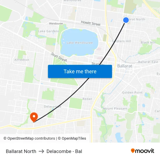 Ballarat North to Delacombe - Bal map
