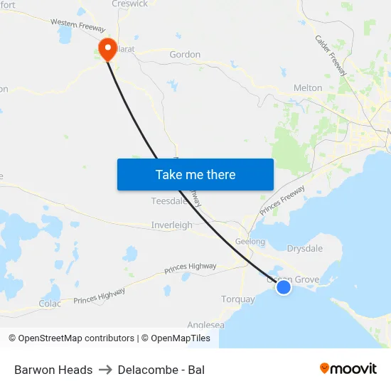 Barwon Heads to Delacombe - Bal map