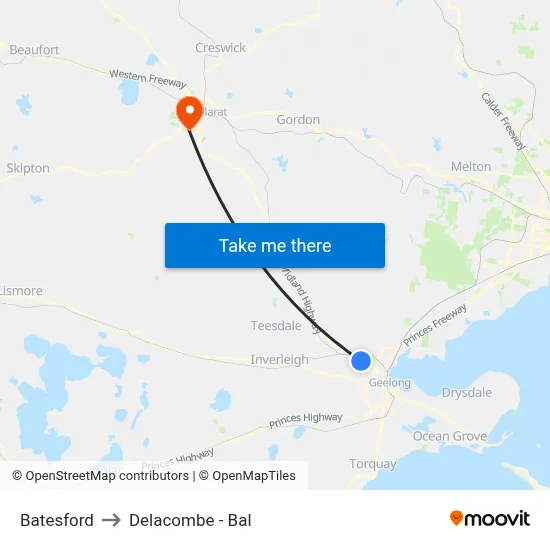 Batesford to Delacombe - Bal map