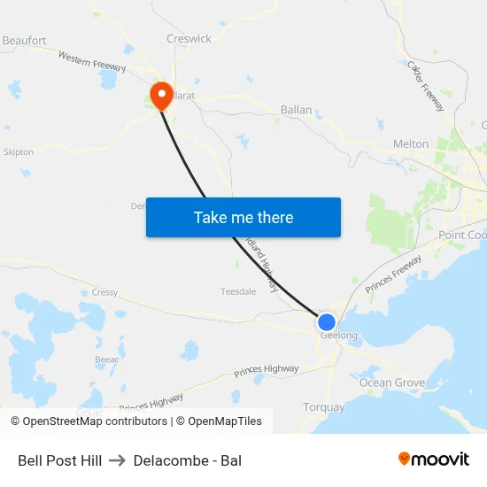 Bell Post Hill to Delacombe - Bal map