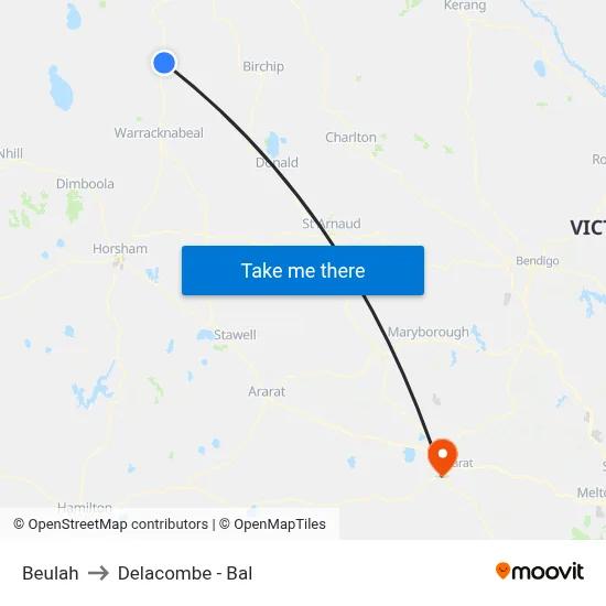 Beulah to Delacombe - Bal map