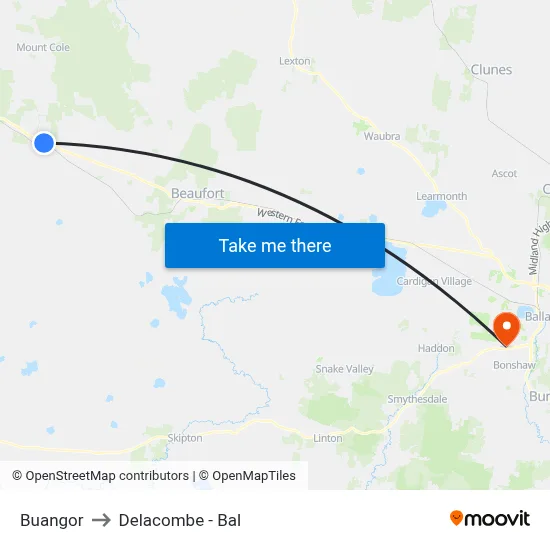 Buangor to Delacombe - Bal map