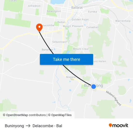 Buninyong to Delacombe - Bal map