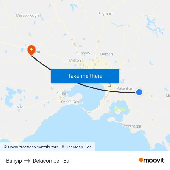 Bunyip to Delacombe - Bal map