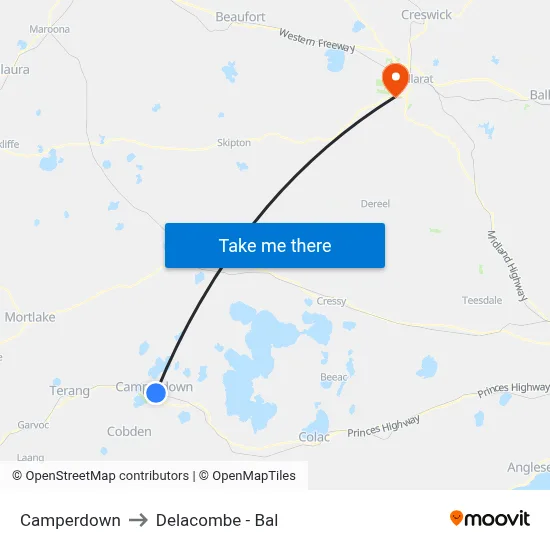 Camperdown to Delacombe - Bal map