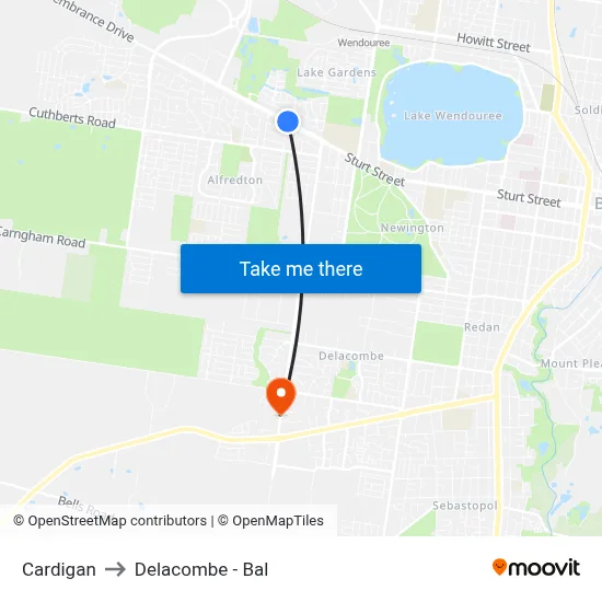 Cardigan to Delacombe - Bal map