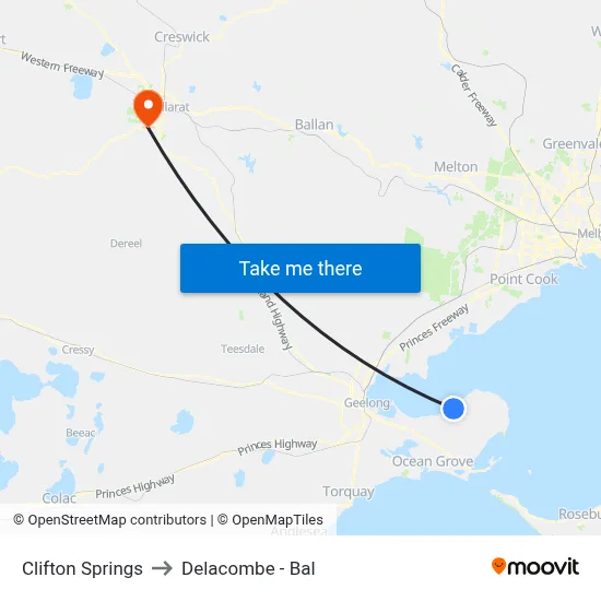 Clifton Springs to Delacombe - Bal map