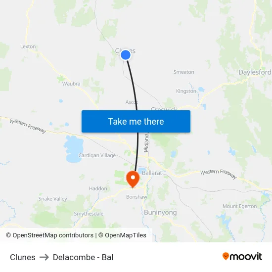 Clunes to Delacombe - Bal map