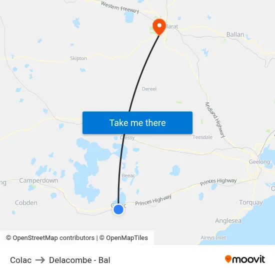 Colac to Delacombe - Bal map