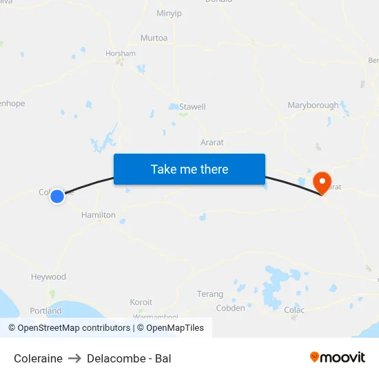 Coleraine to Delacombe - Bal map