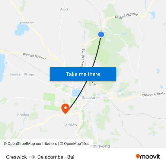 Creswick to Delacombe - Bal map