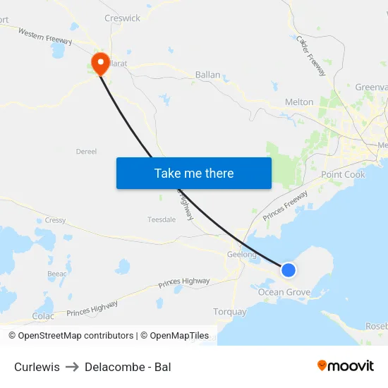 Curlewis to Delacombe - Bal map