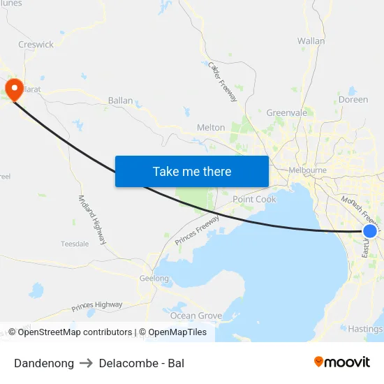 Dandenong to Delacombe - Bal map