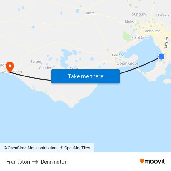 Frankston to Dennington map