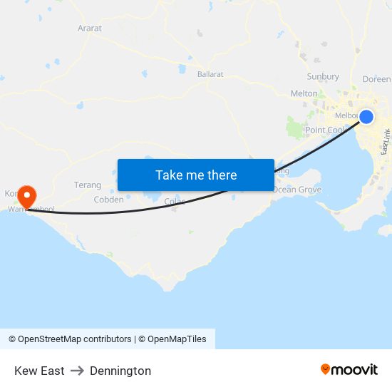 Kew East to Dennington map