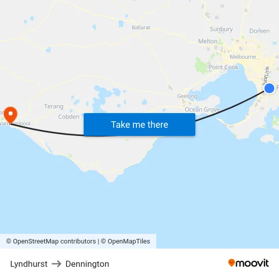Lyndhurst to Dennington map